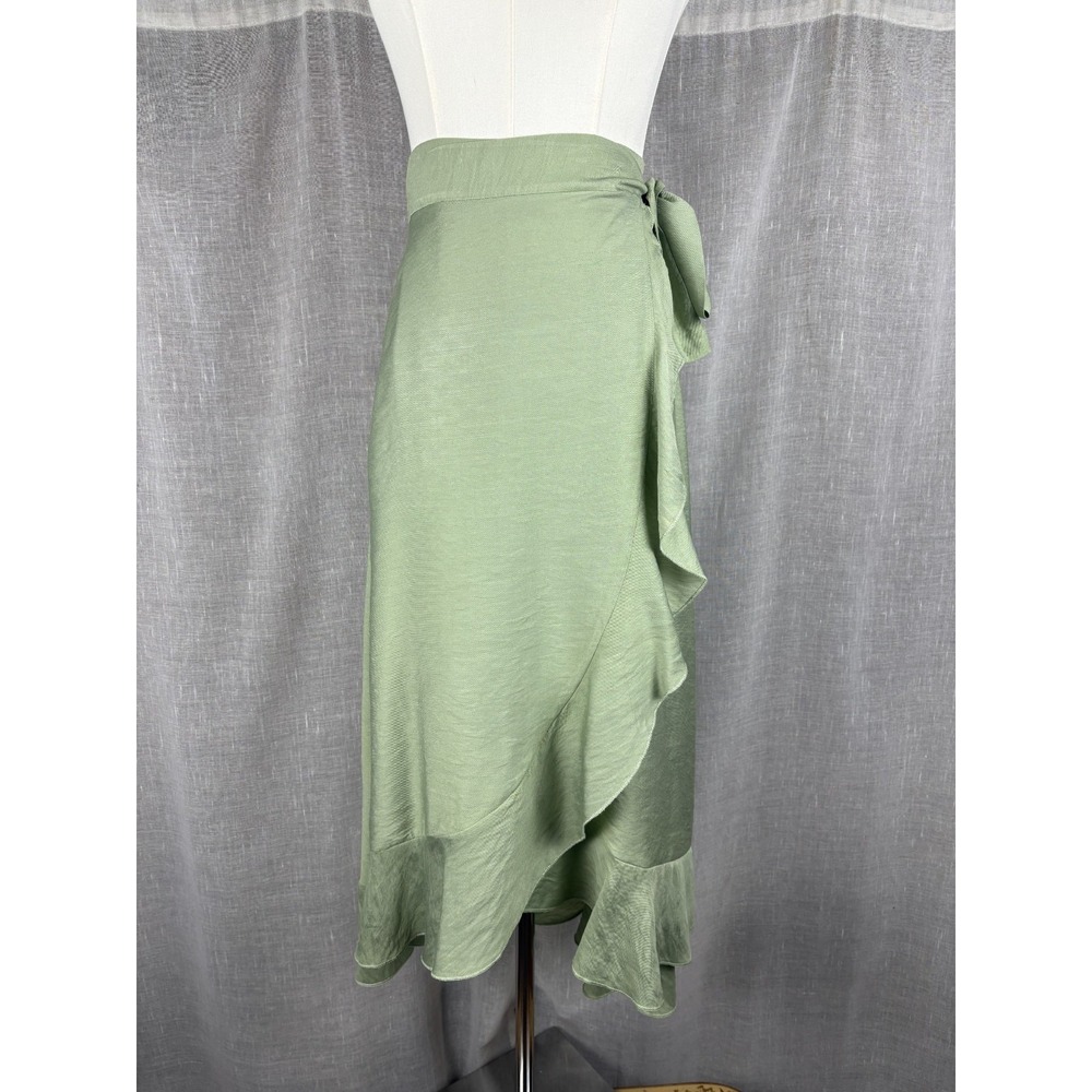 Sage Green Maxi Wrap Skirt Ruffle Hem Boho Cottagecore Fairy Coquette Size S - Picture 3 of 10